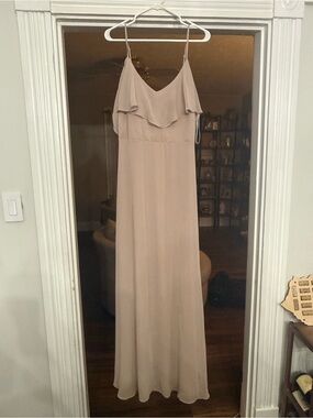 Birdy Grey Convertible Cold-Shoulder Ruffle Maxi Dress in Taupe